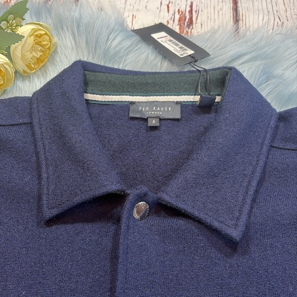 NWT Ted Baker Long Sleeve Button Through Navy Wool Jacket sz M - Picture 2 of 10
